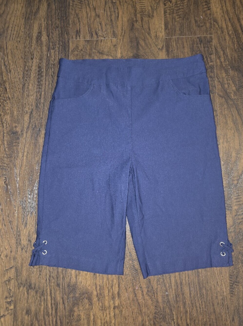 Women's Navy Bermuda Shorts with Side Eyelet Detail